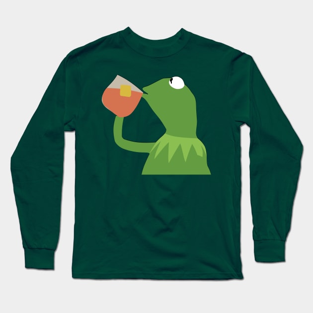 Kermit Tea Drawing Long Sleeve T-Shirt by brendalee